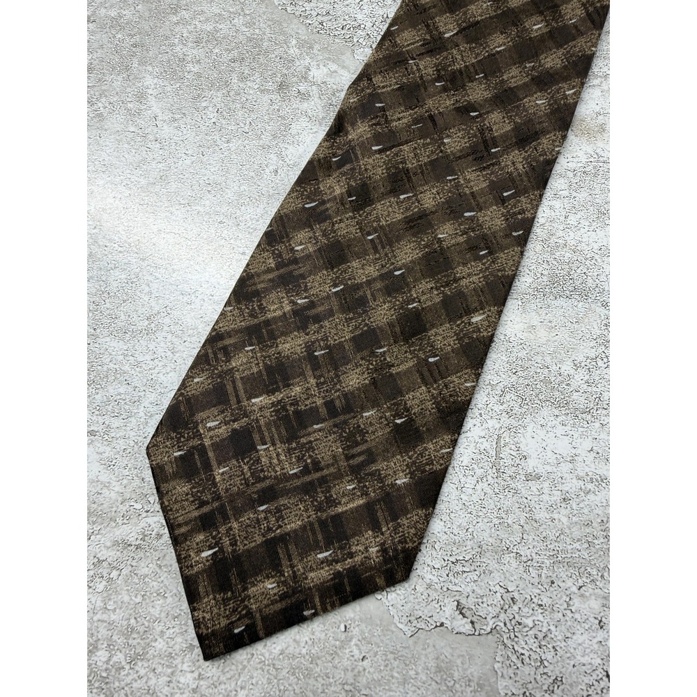 Emanuel Ungaro 100% Silk Tie Mens One Size Brown Plaids & Checks Necktie Italy